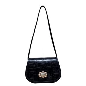 Zippi Black Leather Small Shoulder Crossbody Purse